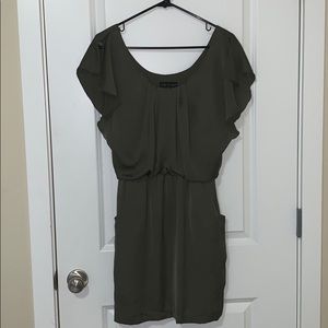 Army Green Silky Dress With Pockets